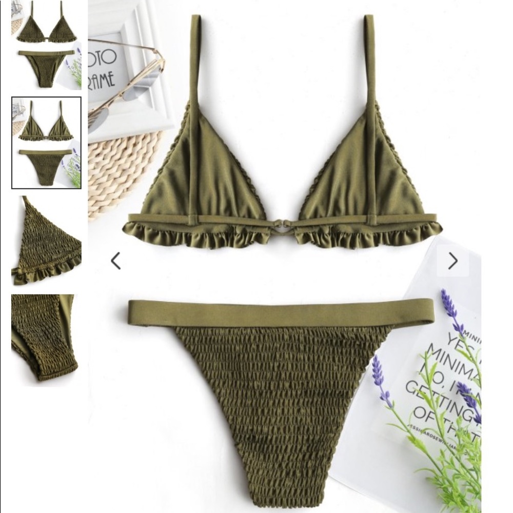 ‼️NWOT‼️ Ruffles Bralette Smocked Bikini ArmyGreen - Picture 2 of 6